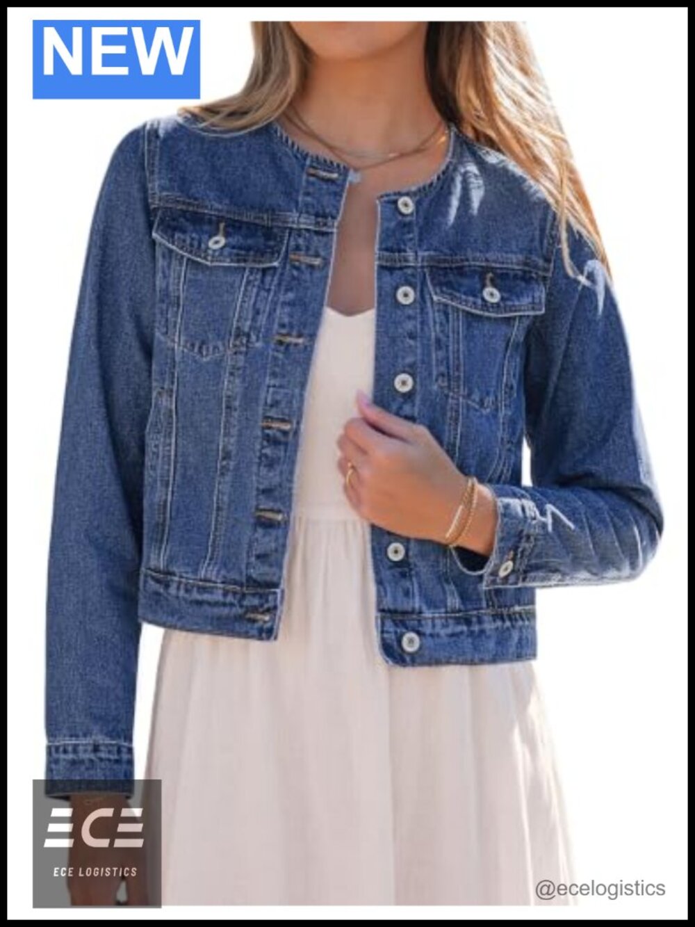luvamia Jean Jacket Women Collarless Button Down Long Sleeve Denim Casual